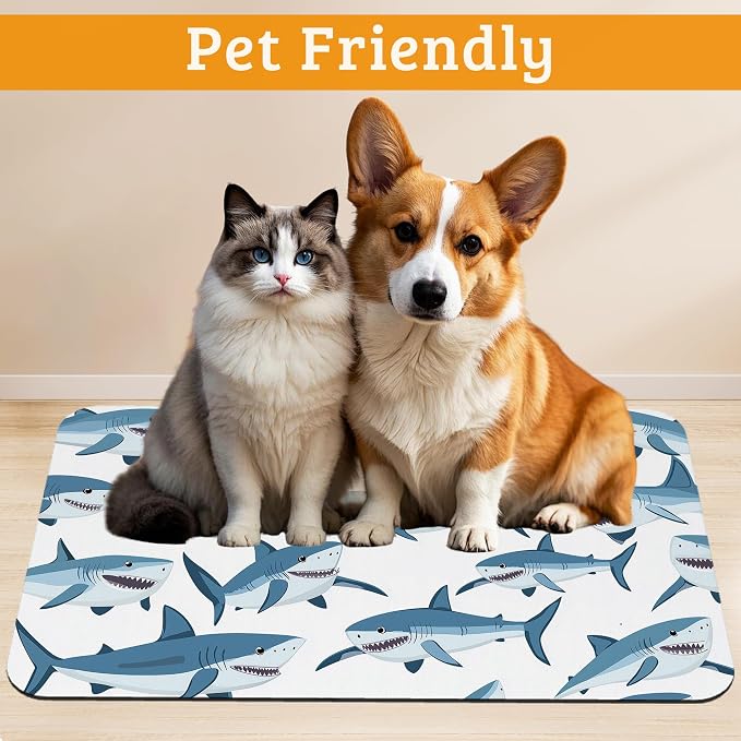 Shark Dog Food Mat, Wild Fish Absorbent Pet Feeding Mat - Image 2