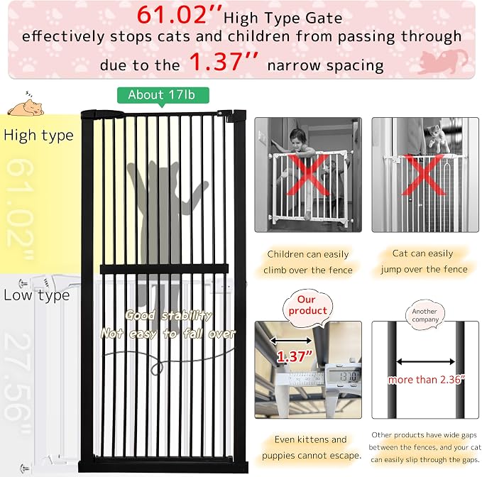 Lumizone Extra Tall Pet Gate 55.12" High Pressure Mounted 38.39"-59.24" Extra - Image 4