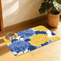 Blue Yellow Flowers Pet Feeding Mat, Quick Dry Absorbent Water Bowl Mat by QSOQSO