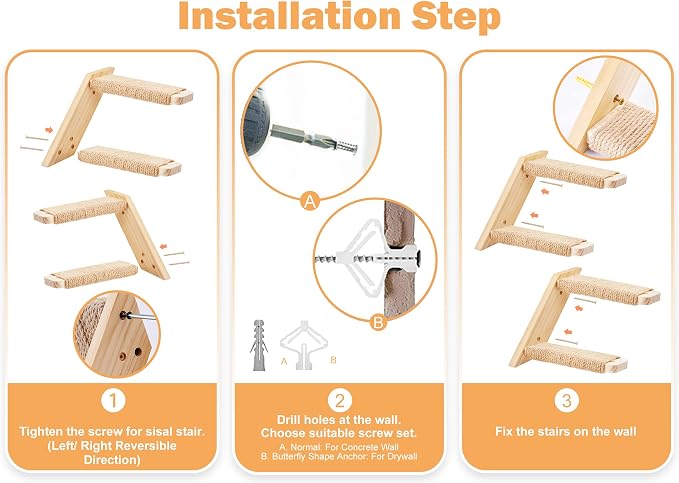 Cat Climbing Stair Shelf Wall Mounted Reversible Left & Right Direction - Image 4