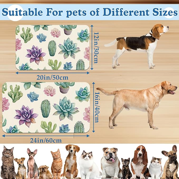 Cactus Flower Pet Feeding Mat for Floors–Christmas Stocking Absorbent Quick Dry - Image 2