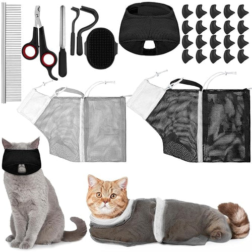 10 Pcs Cat Bathing Bag Set Pet Mesh Shower Bag Anti Bite and Scratch Pet by Kritkin