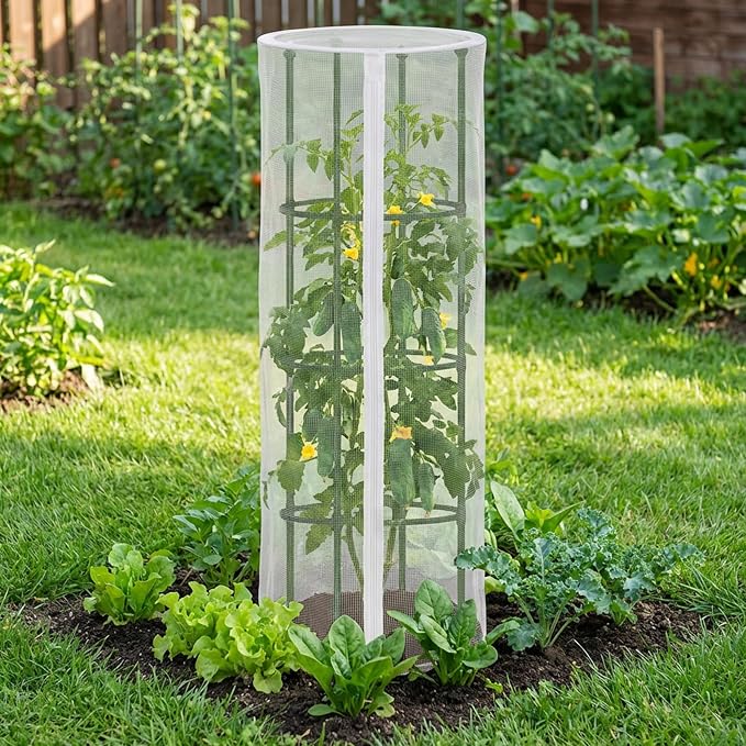 2 Pcs Garden Bird Netting for Round Plant Cage, Tomato Trellis Insect Bird - Image 6