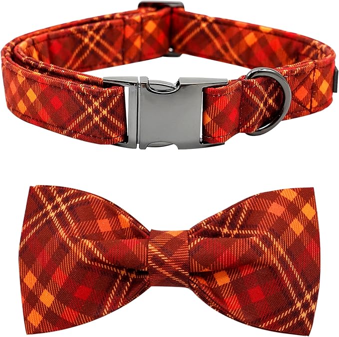Fall Dog Collar, Pet Collar Bow Plaid Pet Collars Girl Boy Holiday Pet Collars by BoboRainbow