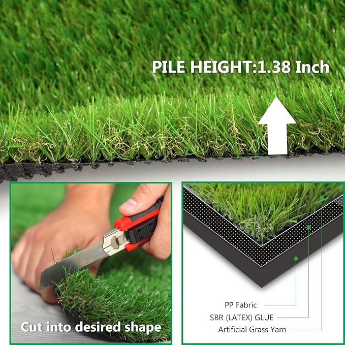 Artificial Grass Rug Outdoor Indoor 7FTX76FT Fake Grass Carpet Green Synthetic - Image 4