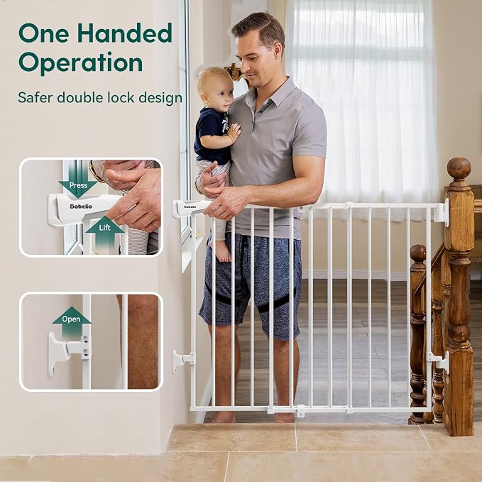 Babelio Baby Gate for Stairs, Kitchen & Doorways, 26-43" W 28" H No Bottom Bar| - Image 4