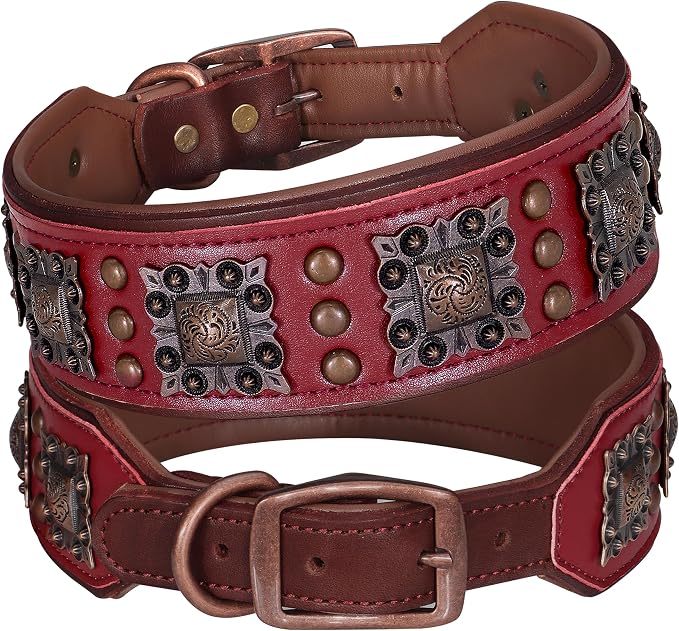 PET ARTIST Soft Padded Leather Dog Collar, 2 inch Wide Genuine Leather Dog by PETARTIST