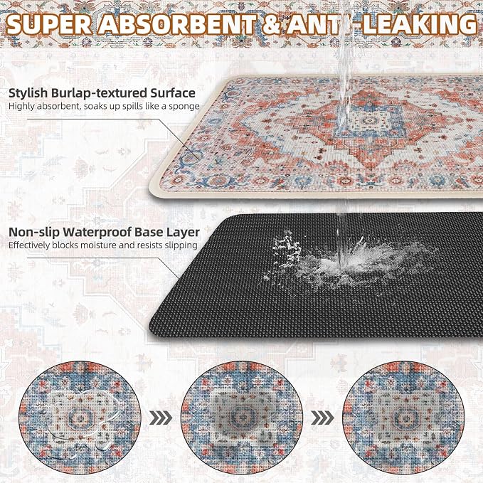 PUPTECK Dog Food Mat, Absorbent Pet Feeding Bowl Mat, Non-Slip Dog Mat - Image 3
