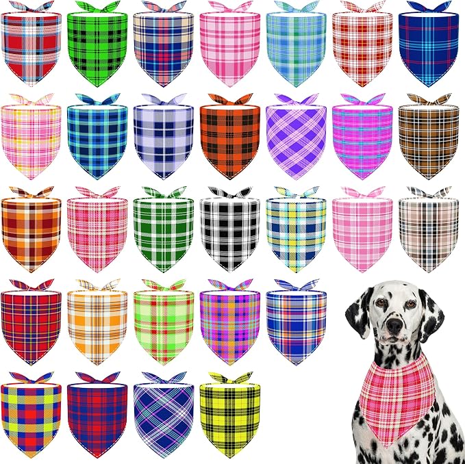 30 Pack Large Plaid Dog Bandanas Stitch Dog Bandana Bulk Reversible Print One by Bestwishforyou