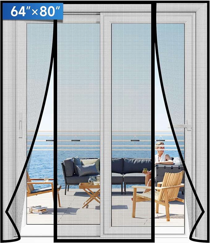 Magnetic Screen Door Upgraded PET Mesh Stronger Than Fiberglass and Polyester by Longeas