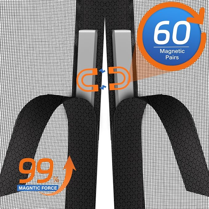 Magnetic Screen Door Mesh Left Right Side Opening Upgraded PET Material Mesh - Image 4