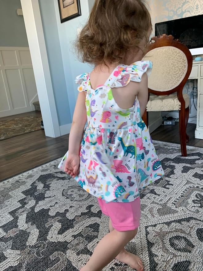Toddler Baby Girls Summer Clothes Outfits Ruffled Sleeve Dinosaur Shirt Leopard - Image 4