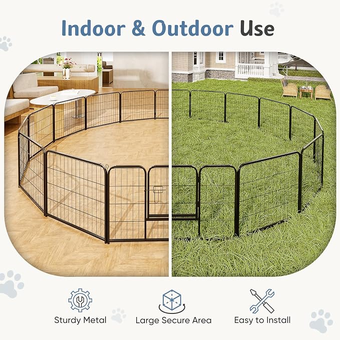 DUMOS Dog Playpen Indoor, Metal 24 Inch 16 Panels Foldable Pet Fence - Image 4