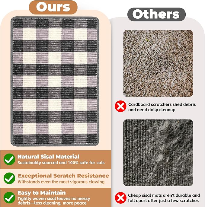 Cat Scratcher Mat, 23.6x15.7 Inch Natural Sisal Cat Scratch Pad, Horizontal Cat - Image 4