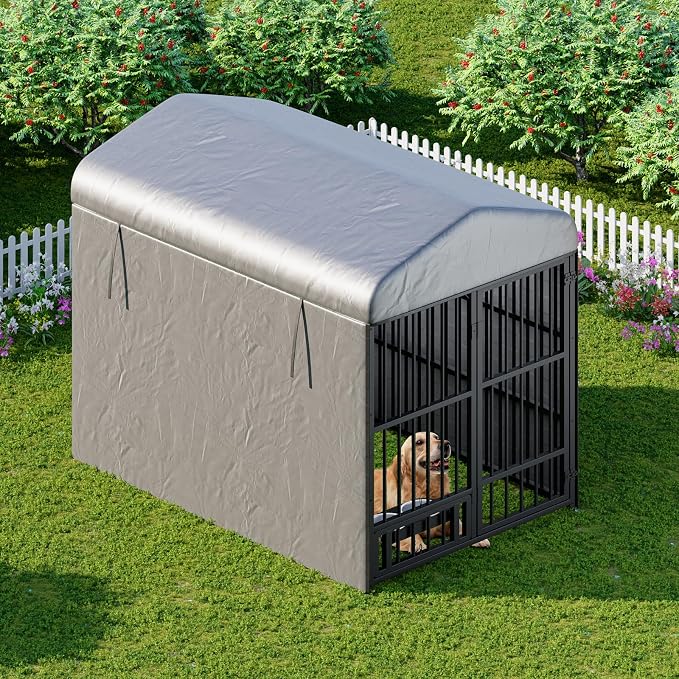 HOOBRO Outdoor Dog Kennel with Cover, 6.6 x 3.9 x 5.9 ft Dog Kennel Outside - Image 3