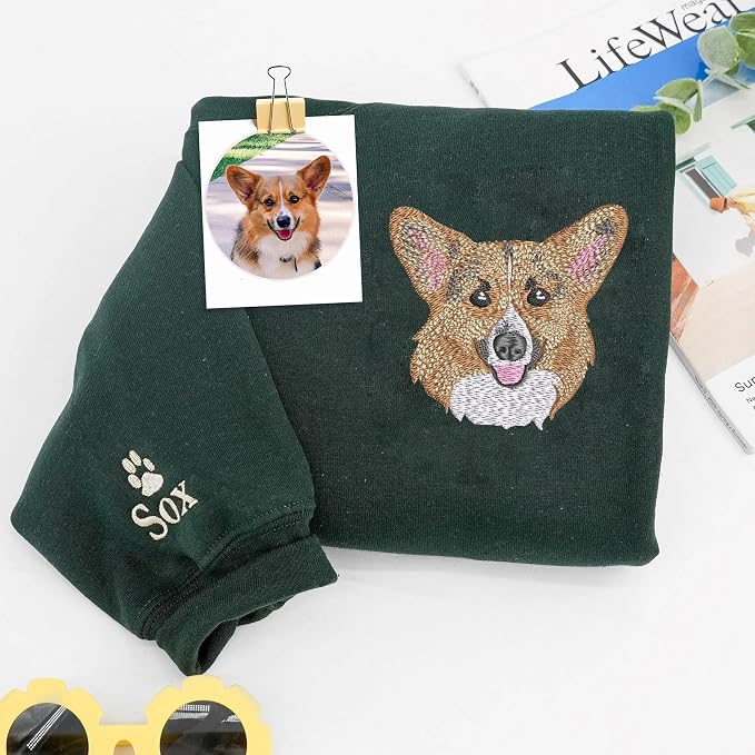 NAZENTI Custom Photo Pet Embroidered Sweatshirt, Custom Dog Face Embroidered - Image 2
