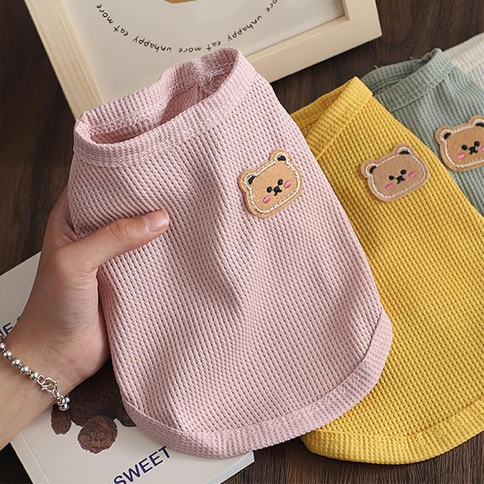 Waffle Knit Cat & Dog T Shirt for Small Dogs, Stretchable Puppy Shirt for - Image 3