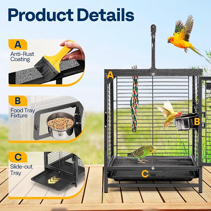 VIVOHOME 19 Inch Wrought Iron Bird Travel Carrier Cage - Image 5