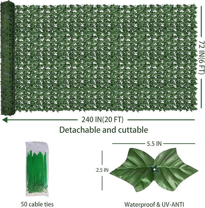 Artificial Fence Privacy Screen: 6FT x 20FT UV-Anti Faux Greenery Backdrop Ivy - Image 2