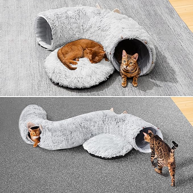 Cat Tunnel with Cat Bed for Indoor Cats, Under Christmas Tree Soft Plush - Image 3