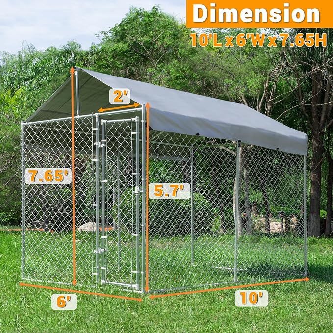 Outdoor Dog Kennel Large with Roof, Dog Run Enclosure, Large Outside Heavy Duty - Image 6