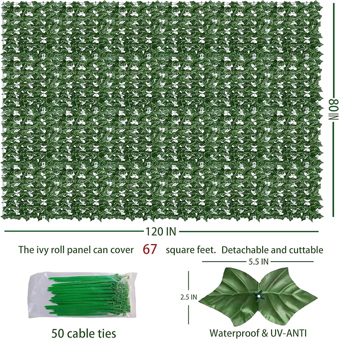 Artificial Ivy Privacy Fence Wall Screen, 80X120 in UV-Anti Faux Greenery - Image 2
